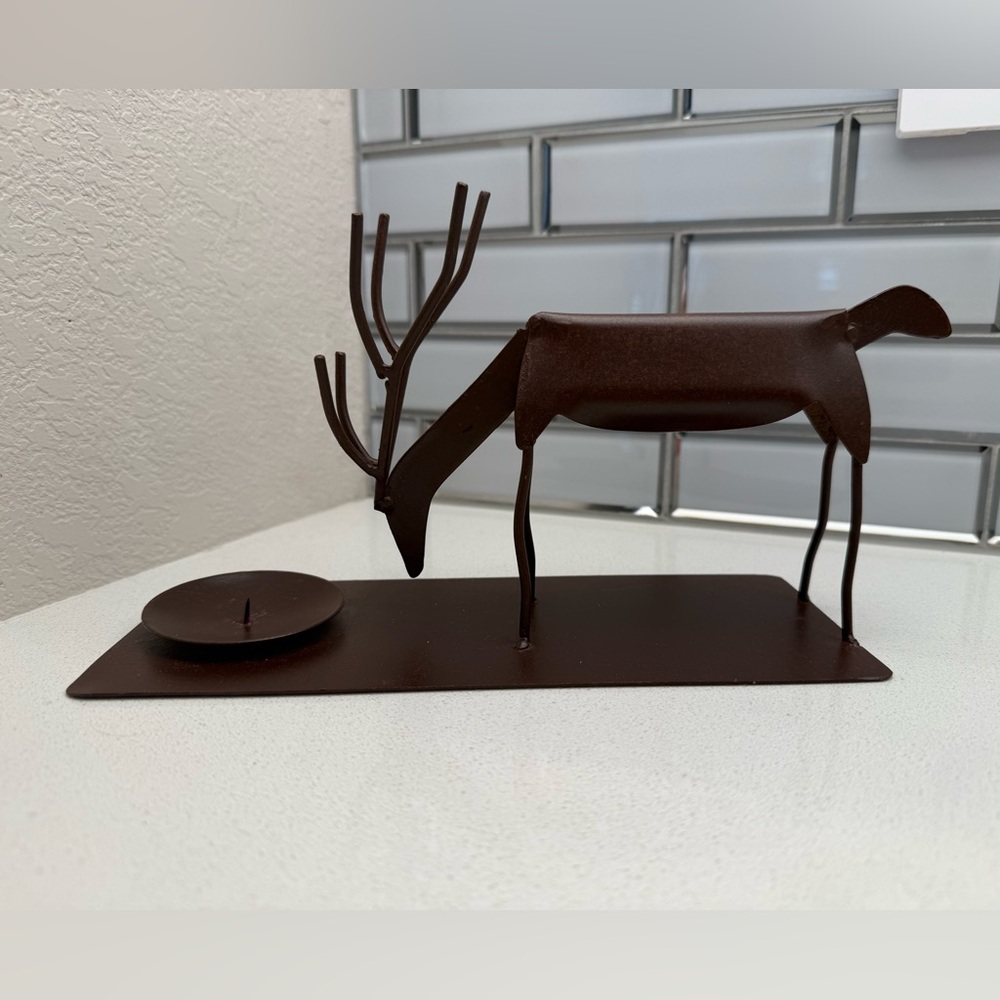 Folk Art Deer Metal Candle Holder Cabin Christmas Reindeer Rustic - Picture 3 of 13